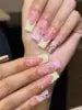 Handmade Square 3D Lily Press on Nails Glue on False Nails for Women