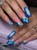Handmade Square 3D Lily Press on Nails Glue on False Nails for Women