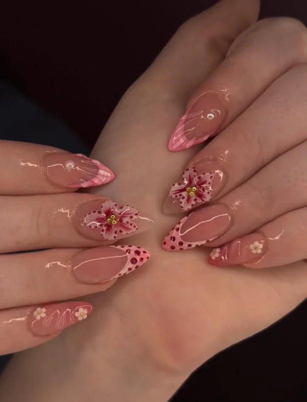 Handmade Almond Red Acrylic Nails Glue on Press for Valentine