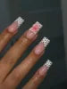 Handmade Square 3D Lily Press on Nails Glue on False Nails for Women