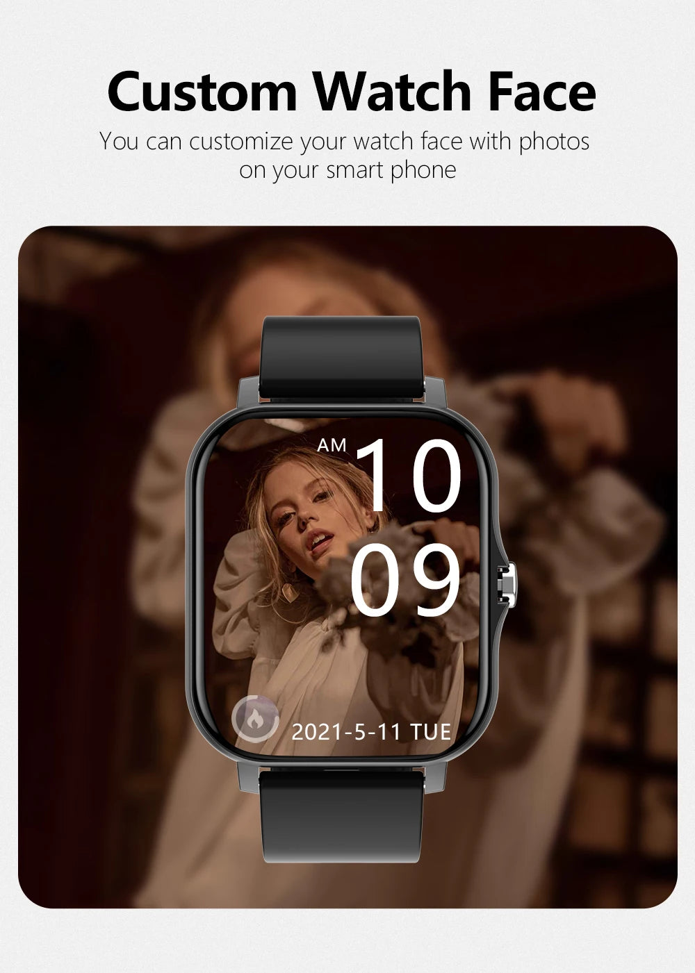 Smart watch with full touch screen, call, message reminder, music control and other functions, compatible with iPhone/android mo