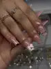 Handmade Square 3D Lily Press on Nails Glue on False Nails for Women