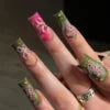 Handmade Square 3D Lily Press on Nails Glue on False Nails for Women