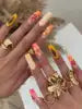 Handmade Square 3D Lily Press on Nails Glue on False Nails for Women