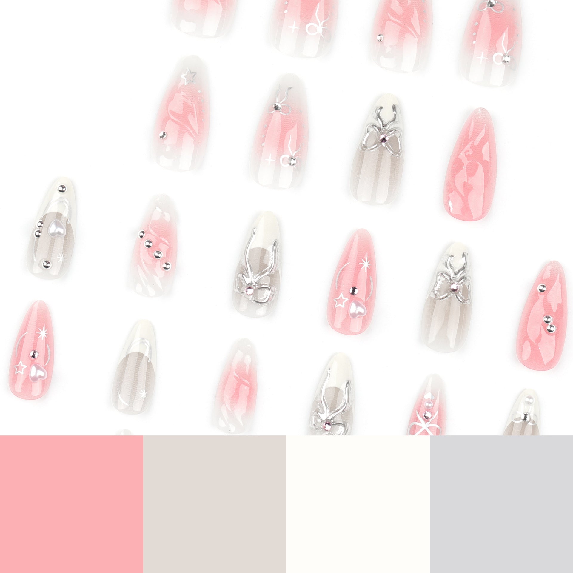 24Pcs White Almond False Nails Ballet with French Design Wearable Fake Nails Gradient Simple Full Cover Press on Nail Tips Art
