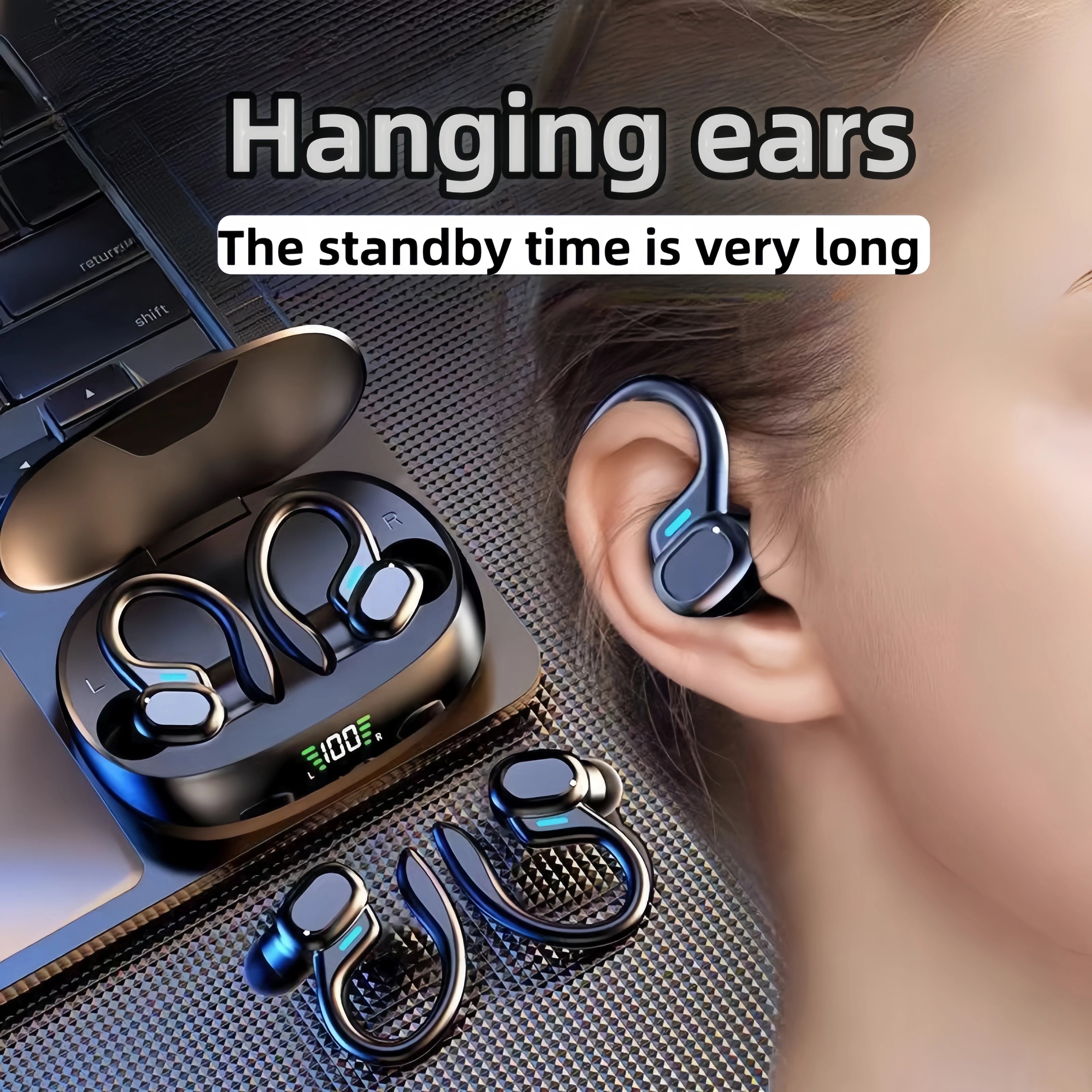 SP16 over the ear Bluetooth earphones with long battery life, digital display noise reduction, sports wireless earphones