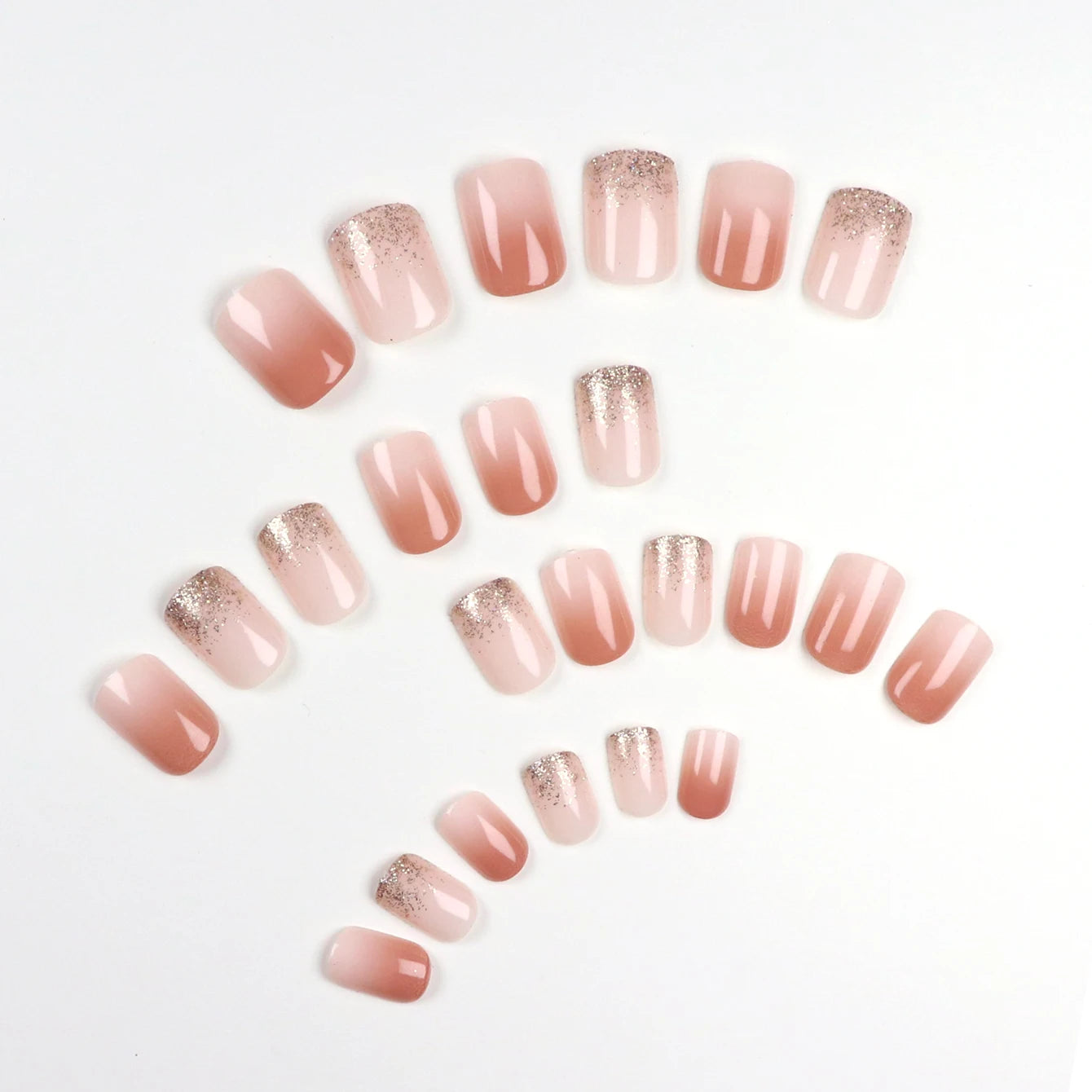 24PCS Pink Glitter French Press-On Nails Short Almond False Nails Glitter Full Cover Gloss Reusable  Nails for Women