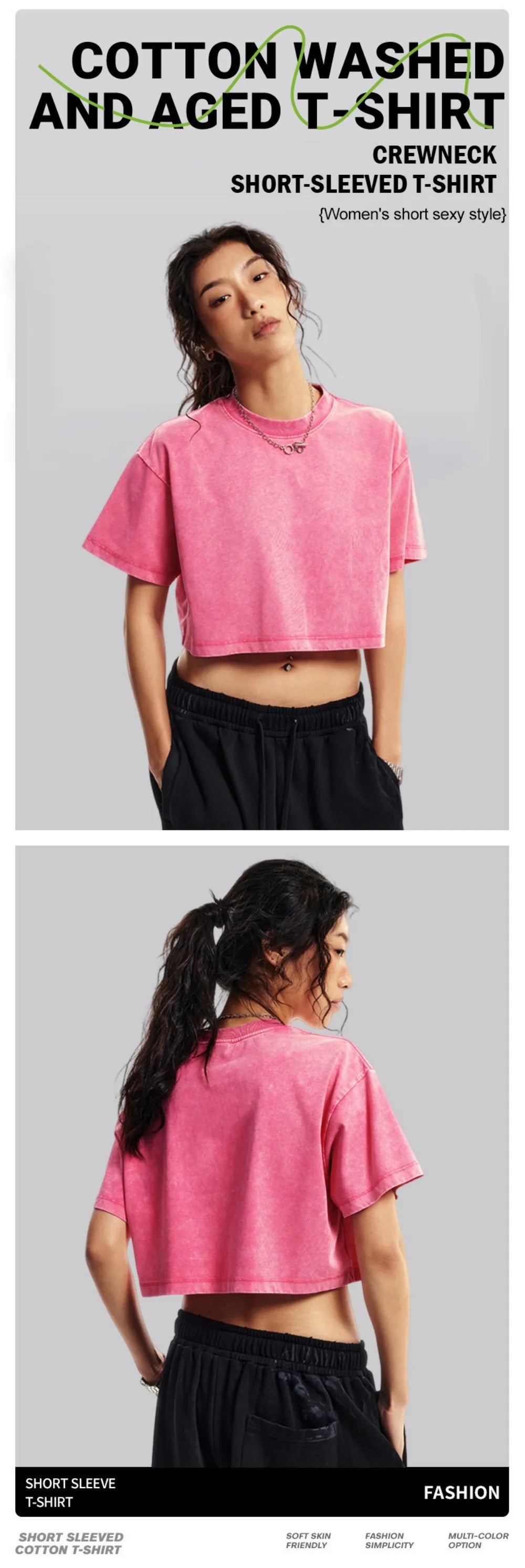 Solid Color Slim Washed T-Shirt Women Fashion Soft Cotton Tee Shirt Rhinestone Craft Short Sleeve Cool Clothing Female