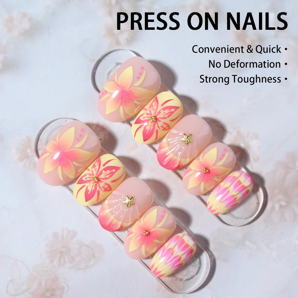 24pcs Short Oval 3D Gel Nail Stickers, Create Pearl Flower Nail Art, French Acrylic Press-On Nails, Short Size Perfectly Fit Fal