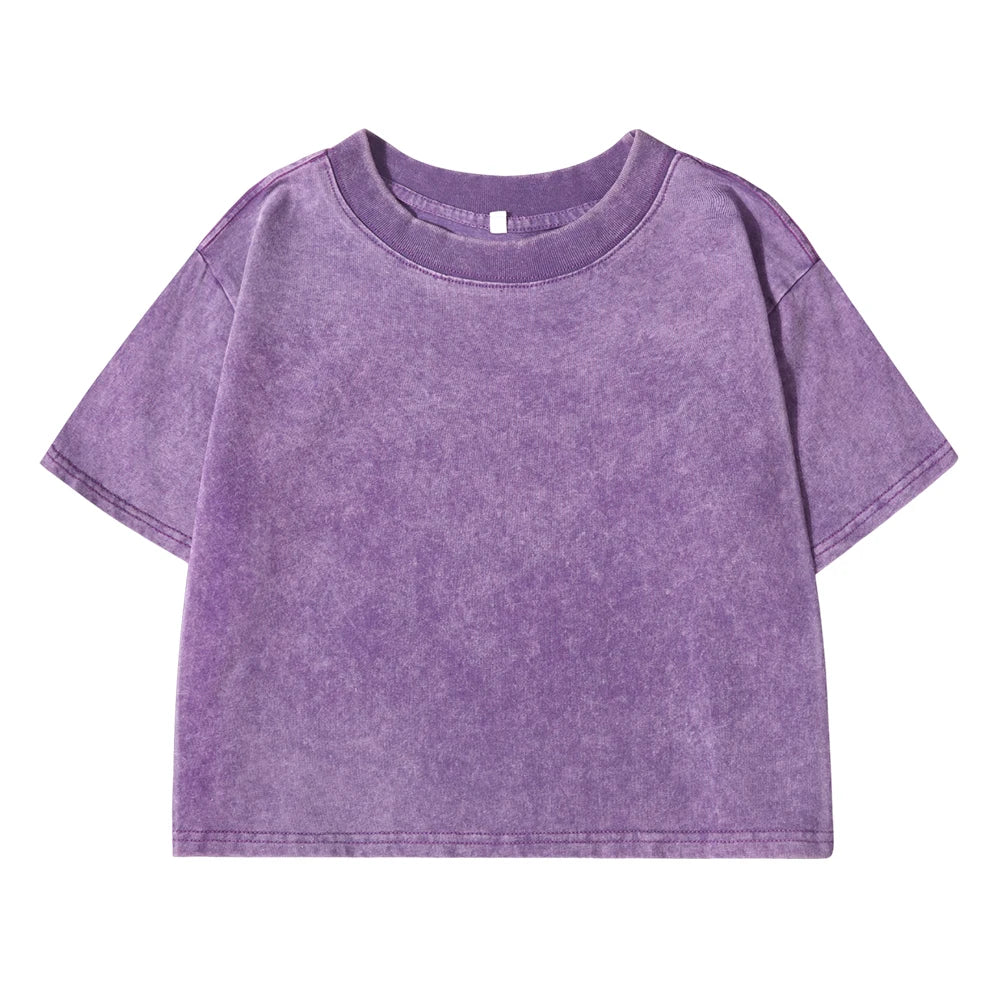 Solid Color Slim Washed T-Shirt Women Fashion Soft Cotton Tee Shirt Rhinestone Craft Short Sleeve Cool Clothing Female