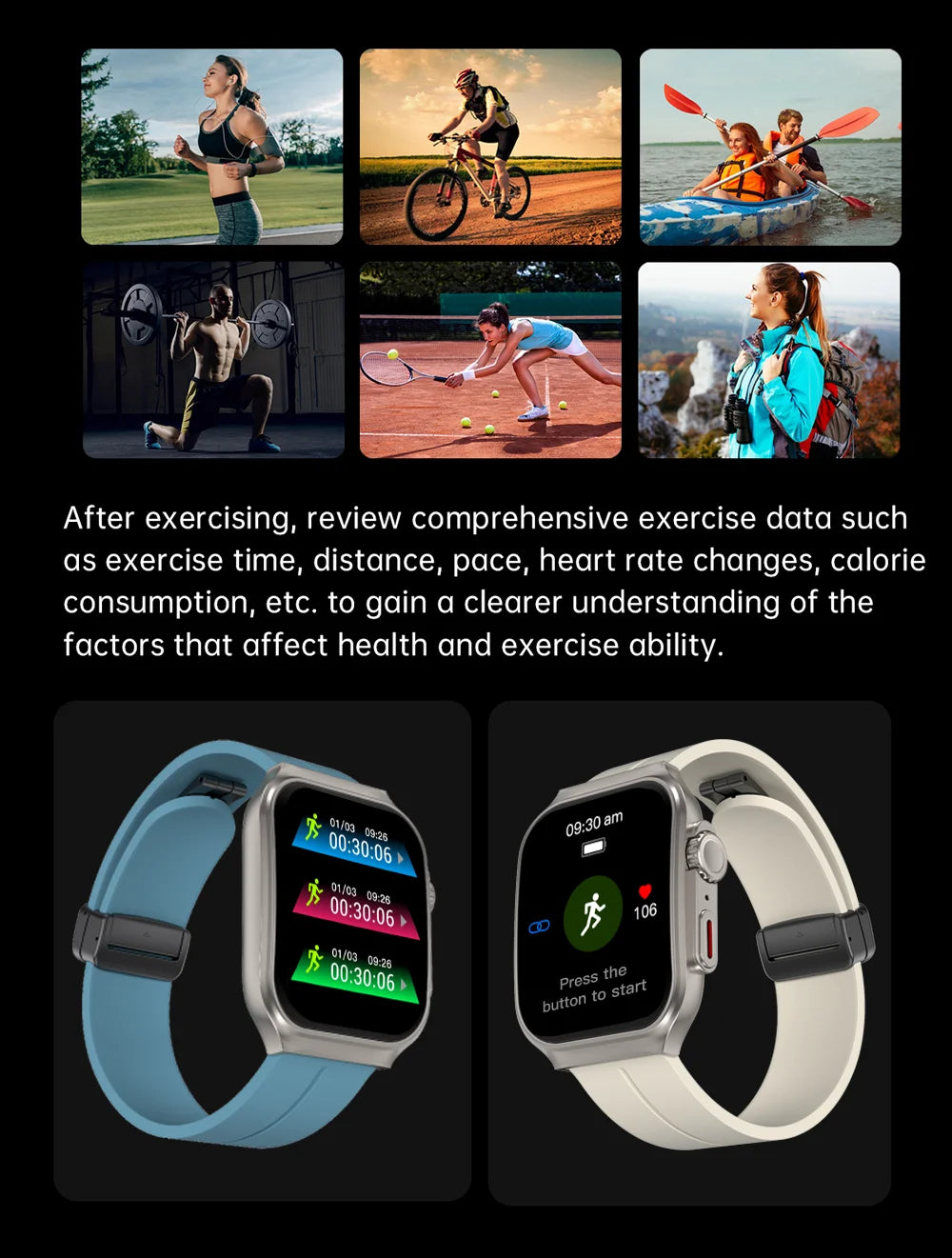Smart Watch 2.01" Curved AMOLED Screen 3D Flexible Design 120+ Sports Modes Long Battery Life Watch for Daily & Sports Use