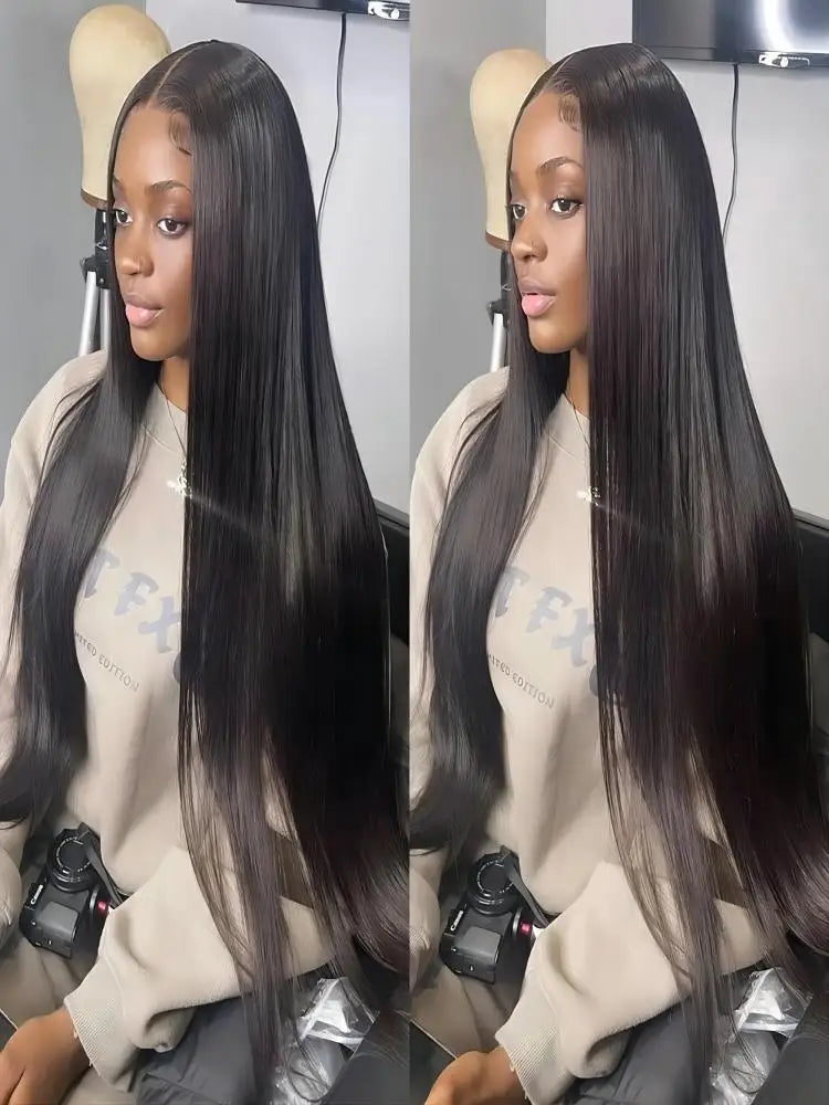 40 46 Inch 200 Density Frontal Wig For Black Women Brazilian Wigs Human Hair 5x5 Bone Straight HD Transparent Lace Front Wigs