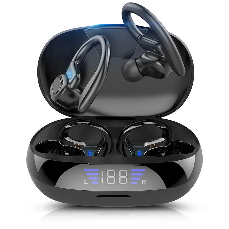 Wireless Earbuds Sport 5.3 Headphones with Noise Cancelling Mic 75H HiFi Stereo Over Ear Bud LED Display USB-C IPX6