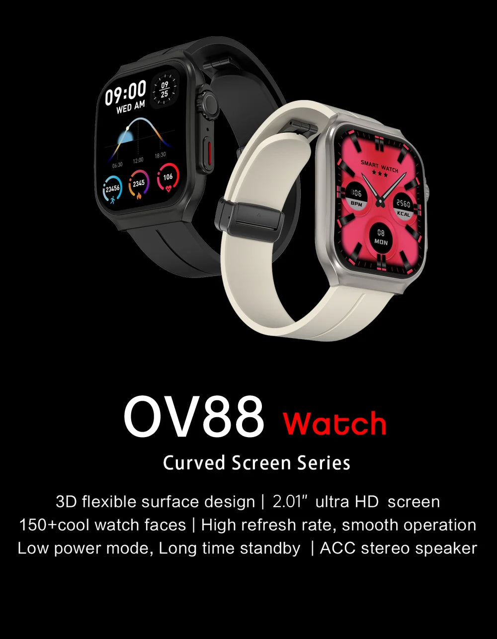 Smart Watch 2.01" Curved AMOLED Screen 3D Flexible Design 120+ Sports Modes Long Battery Life Watch for Daily & Sports Use