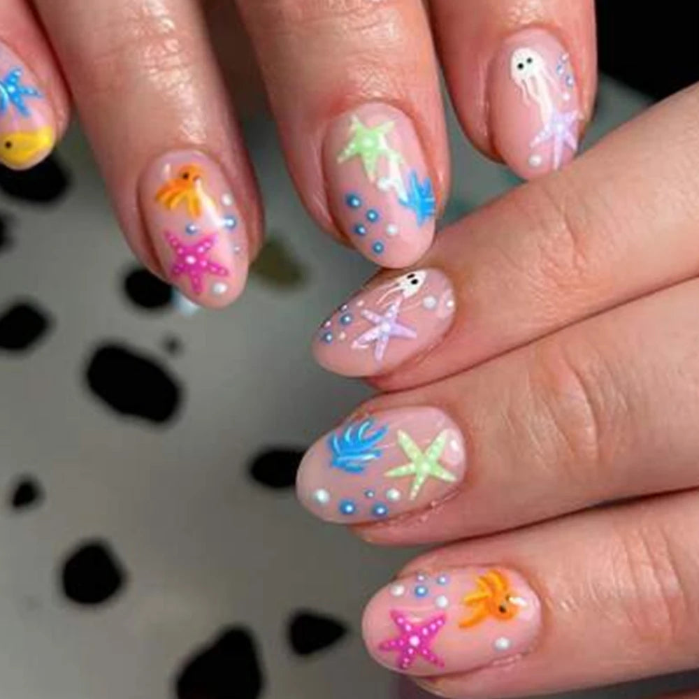 24pcs Short Oval 3D Gel Nail Stickers, Create Pearl Flower Nail Art, French Acrylic Press-On Nails, Short Size Perfectly Fit Fal