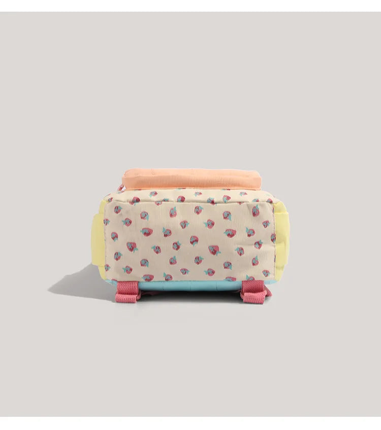 Dopamine Strawberry Print Student Backpack Large Capacity Cute Kids School Bag for Girls Sweet Kindergarten Bookbag for Children