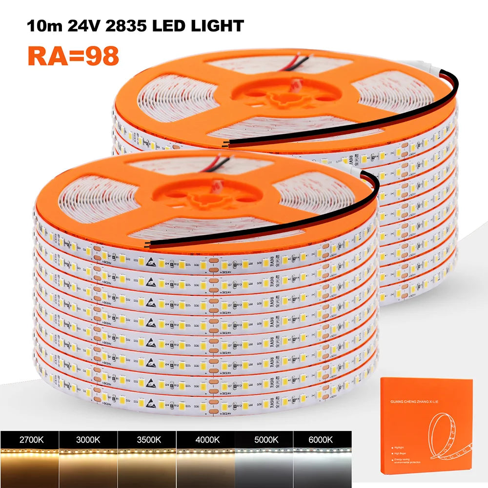 LED Strip Light 2835 24V 5m 10m RA98 2700K 3000K 3500K 4000K 5000K 6000K Flexible Tape Stripe Super Bright 120LED Home Lighting