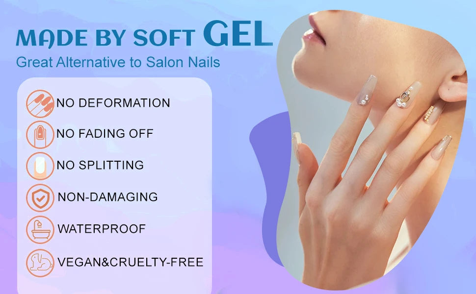 24pcs Short Oval 3D Gel Nail Stickers, Create Pearl Flower Nail Art, French Acrylic Press-On Nails, Short Size Perfectly Fit Fal