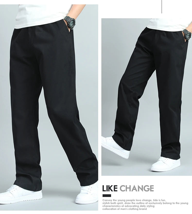 Big Size Mens Casual Pants Relaxed Fit Cotton Trousers Elastic Waist Drawstring Sweatpants Mens Jogger Pants Summer Spring