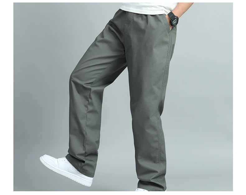 Big Size Mens Casual Pants Relaxed Fit Cotton Trousers Elastic Waist Drawstring Sweatpants Mens Jogger Pants Summer Spring