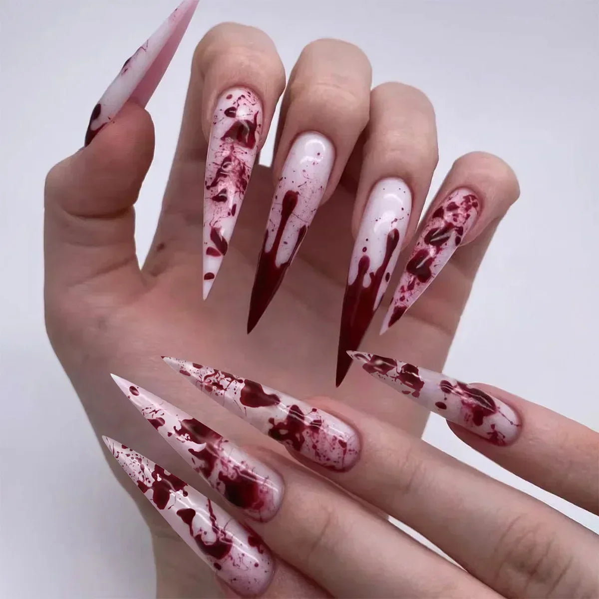 24Pcs Almond False Nails Cute Strawberries with French Design Simple White Wearable Fake Nails Decoration Press on Nail Tips Art