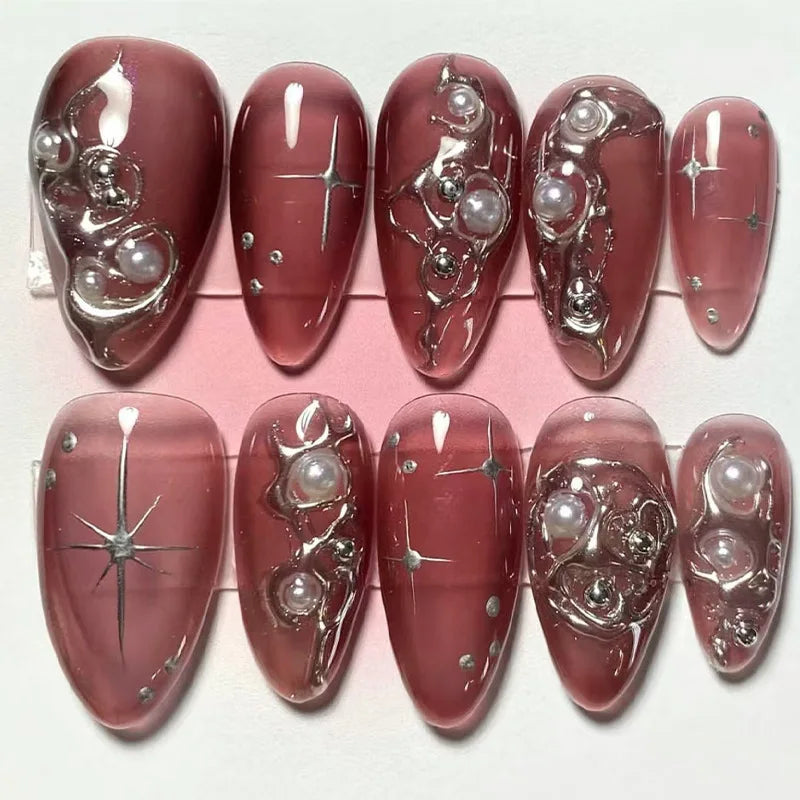 24Pcs White Almond False Nails Ballet with French Design Wearable Fake Nails Gradient Simple Full Cover Press on Nail Tips Art