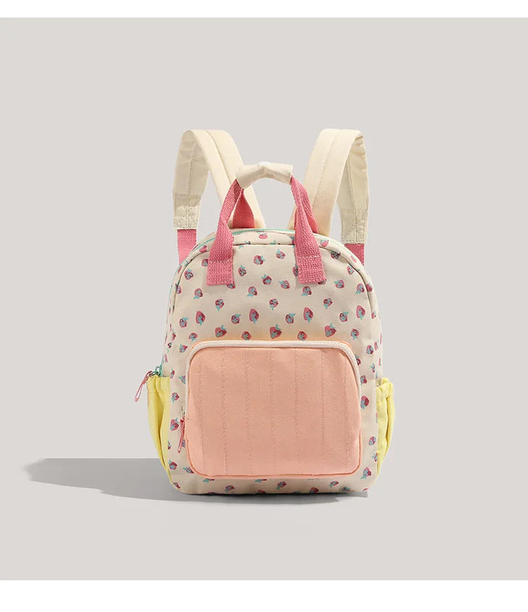 Dopamine Strawberry Print Student Backpack Large Capacity Cute Kids School Bag for Girls Sweet Kindergarten Bookbag for Children