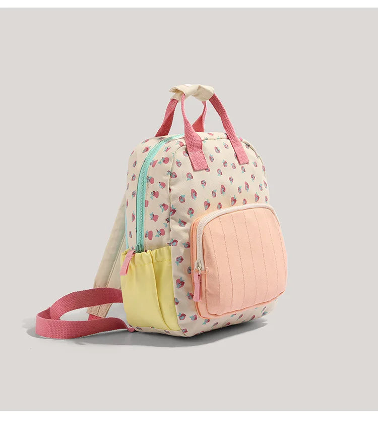 Dopamine Strawberry Print Student Backpack Large Capacity Cute Kids School Bag for Girls Sweet Kindergarten Bookbag for Children