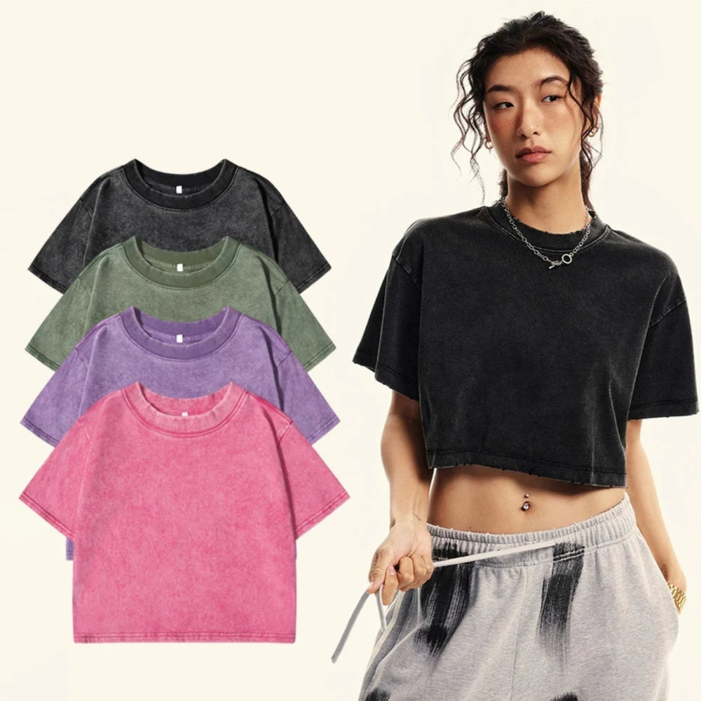 Solid Color Slim Washed T-Shirt Women Fashion Soft Cotton Tee Shirt Rhinestone Craft Short Sleeve Cool Clothing Female