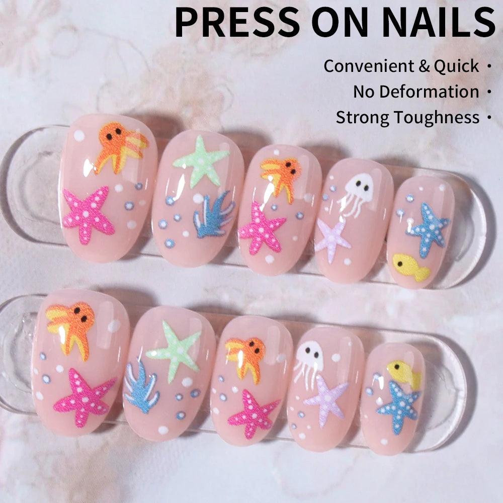24pcs Short Oval 3D Gel Nail Stickers, Create Pearl Flower Nail Art, French Acrylic Press-On Nails, Short Size Perfectly Fit Fal