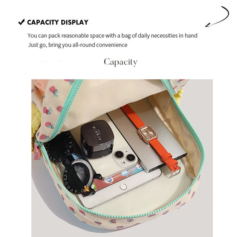 Dopamine Strawberry Print Student Backpack Large Capacity Cute Kids School Bag for Girls Sweet Kindergarten Bookbag for Children
