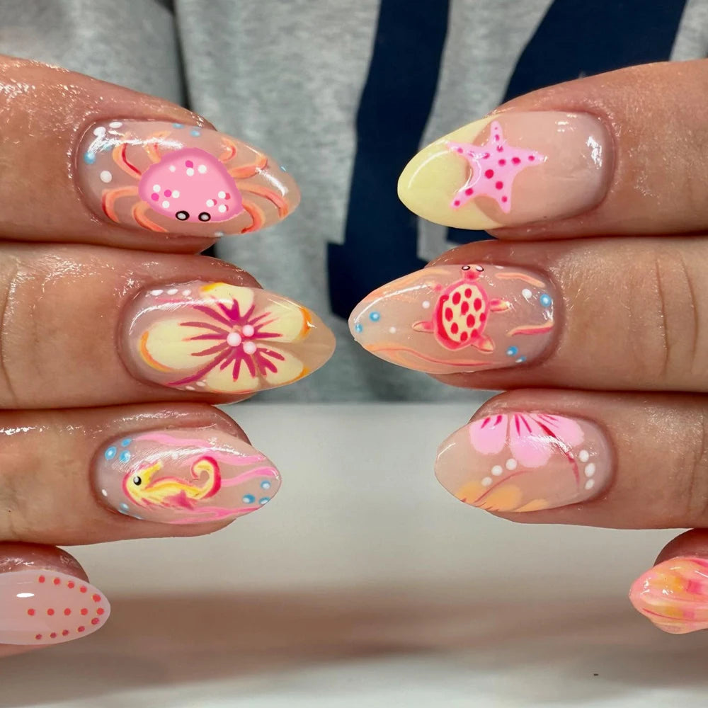 24pcs Short Oval 3D Gel Nail Stickers, Create Pearl Flower Nail Art, French Acrylic Press-On Nails, Short Size Perfectly Fit Fal