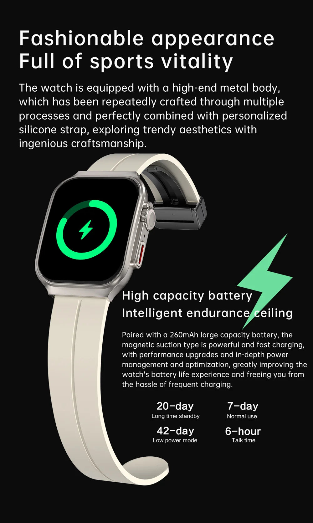 Smart Watch 2.01" Curved AMOLED Screen 3D Flexible Design 120+ Sports Modes Long Battery Life Watch for Daily & Sports Use