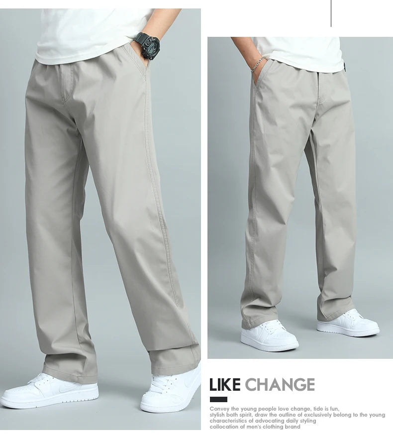 Big Size Mens Casual Pants Relaxed Fit Cotton Trousers Elastic Waist Drawstring Sweatpants Mens Jogger Pants Summer Spring
