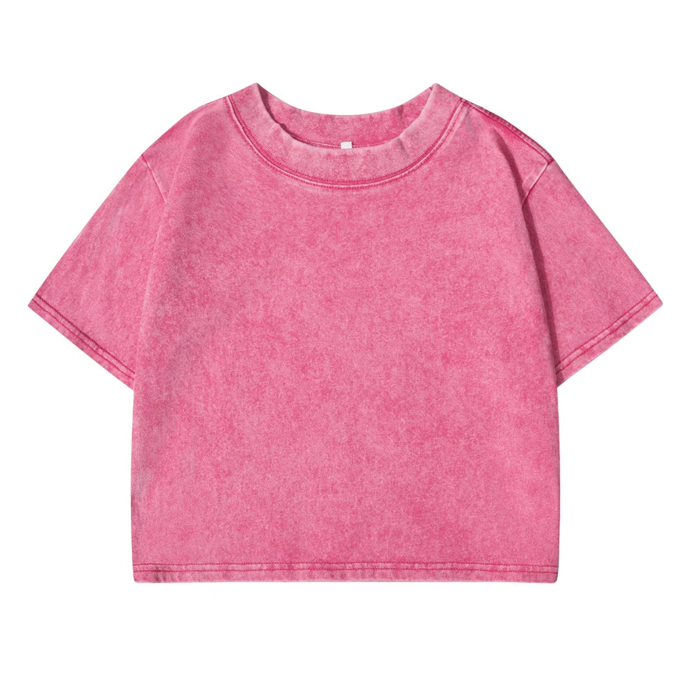 Solid Color Slim Washed T-Shirt Women Fashion Soft Cotton Tee Shirt Rhinestone Craft Short Sleeve Cool Clothing Female