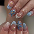 24pcs Short Oval 3D Gel Nail Stickers, Create Pearl Flower Nail Art, French Acrylic Press-On Nails, Short Size Perfectly Fit Fal