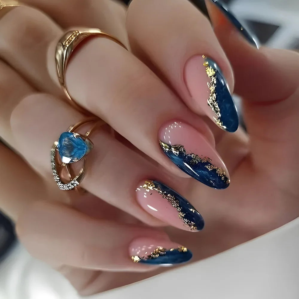 24Pcs White Almond False Nails Ballet with French Design Wearable Fake Nails Gradient Simple Full Cover Press on Nail Tips Art