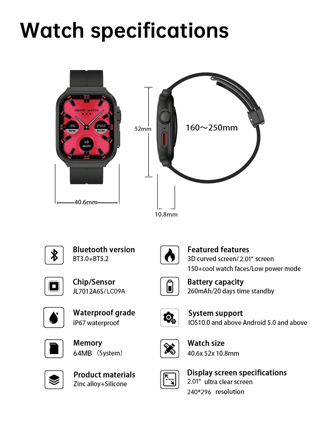 Smart Watch 2.01" Curved AMOLED Screen 3D Flexible Design 120+ Sports Modes Long Battery Life Watch for Daily & Sports Use