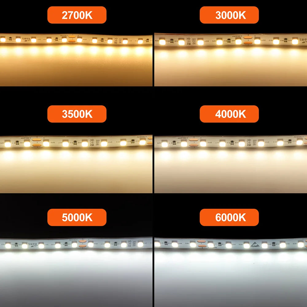 LED Strip Light 2835 24V 5m 10m RA98 2700K 3000K 3500K 4000K 5000K 6000K Flexible Tape Stripe Super Bright 120LED Home Lighting