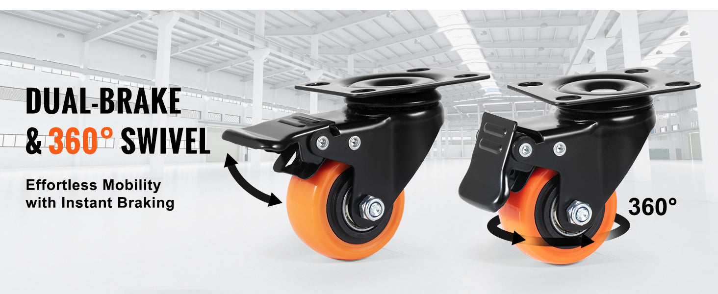 SucceBuy 2-6in PVC Furniture Caster Wheels Set of 4 Swivel Plate Casters with Security A/B Lock Non-Marking for Cart Workbench